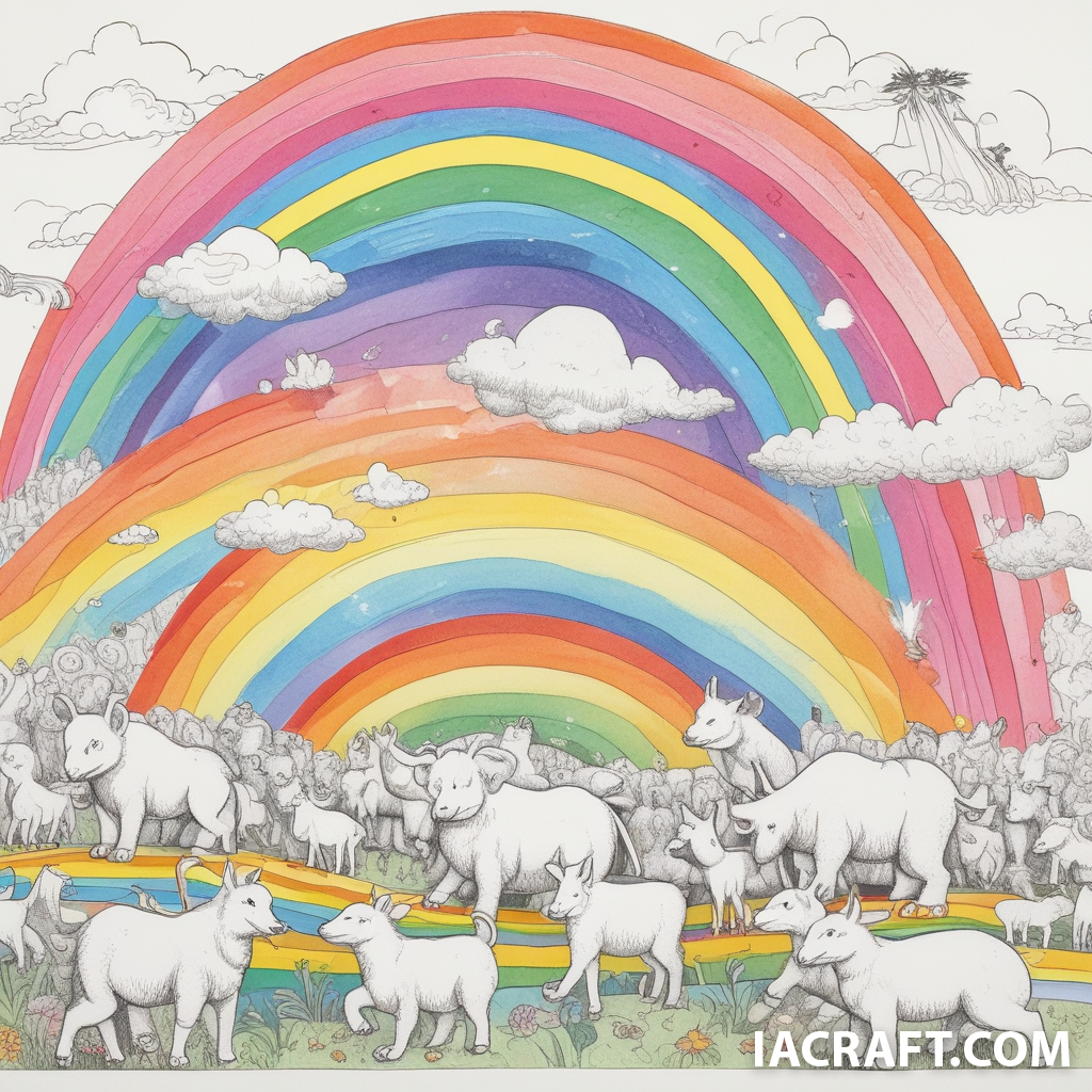 une image de dessin avec des bébés animaux et un arc en ciel au dessus de 3 megaoctets