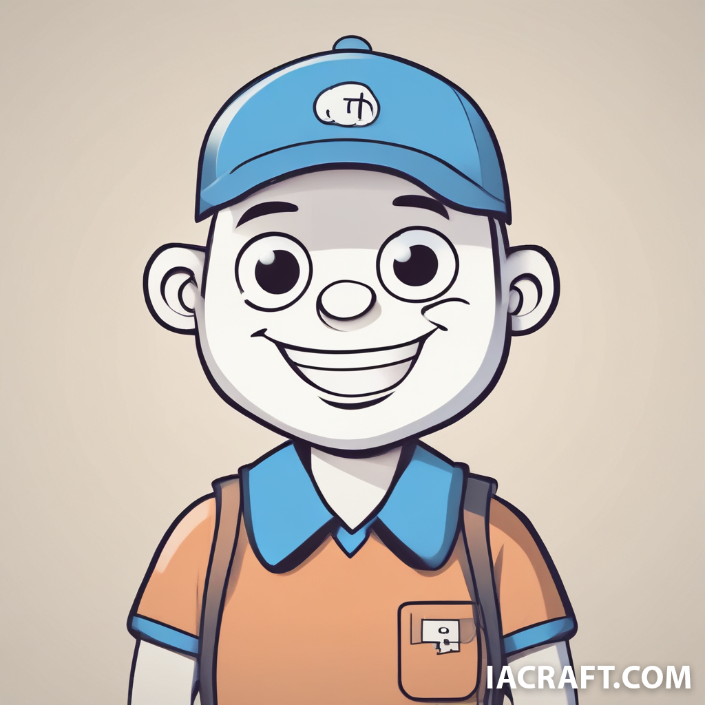 Un personnage cartoon simple et reconnaissable, corps un peu rond et proportions enfantines, visage ...